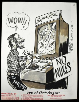 1983 Arcade Video Game " No Nukes " Political Cartoon Art By Phil Bissell