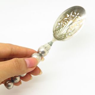 Antique Sterling Silver Graduated Bead Design Handle Pierced Table Spoon