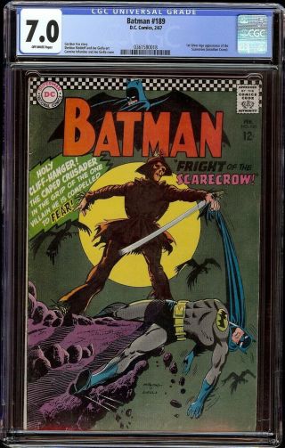 Batman 189 Cgc 7.  0 Off - White (dc,  1967) 1st Appearance Silver Age Scarecrow