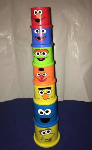 Vintage 1999 Tyco Sesame Street Stacking Nesting Cups Set Of 7