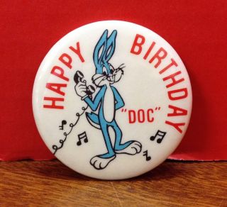 Vintage Bugs Bunny Happy Birthday Doc Tv Cartoon Button