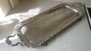 Lovely Vintage Heavy Silver Plated Drinks Serving Tray - 23 X8 Inch