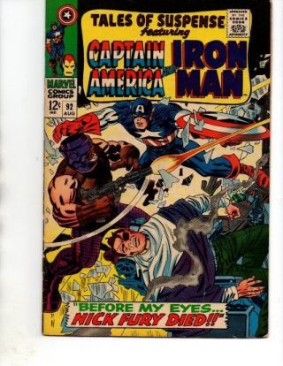 Tales Of Suspense 92 (1967 Marvel) Nick Fury,  Captain America,  Iron Man - Fn,
