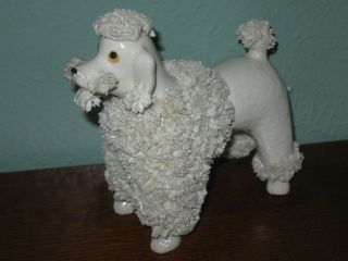 Vintage White Poodle Dog - Ceramic Figure Figurine 6 " Spaghetti Trim 1950 
