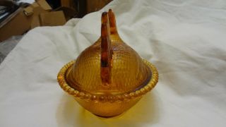 Vintage Indiana Glass Amber Chicken Hen on Nest Covered Candy Dish 2