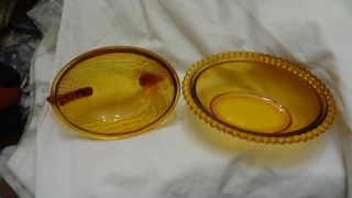 Vintage Indiana Glass Amber Chicken Hen on Nest Covered Candy Dish 5