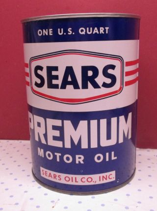 Vtg Sears Premium Motor Oil 1 Qt Metal Oil Empty Display
