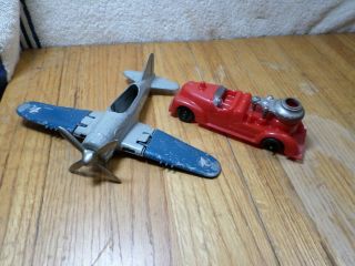Vintage Hubley Kiddie Toys Cast Iron Plane & Plactic Fire Truck