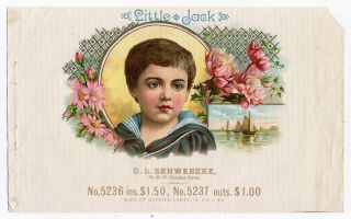 Early Little Jack Cigar Box Paper Litho Salesman Sample Label O.  L.  Schwencke Ny