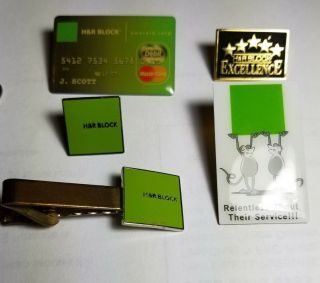 H & R Block Tax Lapel Pins Set Of Four (4) And A Tie Clip