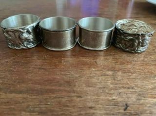 Vintage Sterling Silver Horse And Flower Set Of 4 Napkin Rings