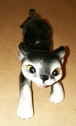 Vintage Porcelain Gray Black Cat/kitten Figurine/nicknack 7 " Long