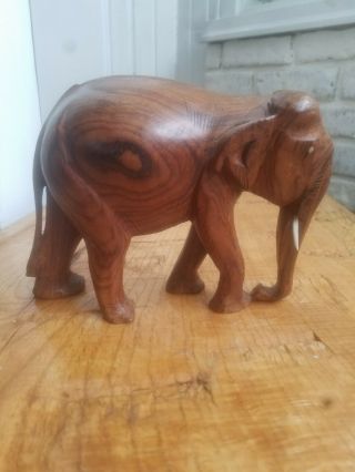 Vintage 6 " Hand Carved Wood Elephant With Tusks