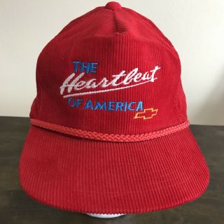 Vintage Chevrolet Heartbeat Of America Corduroy Adjustable Hat Chevy Cap Red