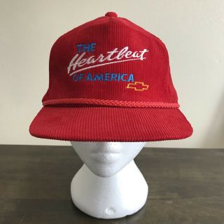 Vintage Chevrolet Heartbeat of America Corduroy Adjustable Hat Chevy Cap Red 2