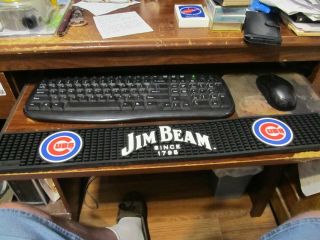 24 " Rubber Bar Rail Spill Mat Jim Beam And Chicago Cubs Great L@@k