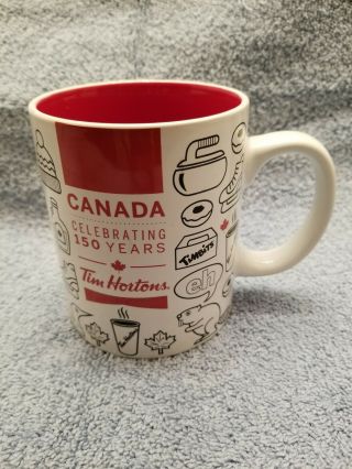 Tim Hortons Coffee Mug Cup Canada Celebrating 150 Years - Red Inside/maple Leaf