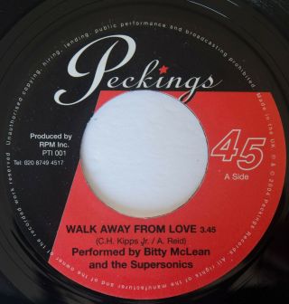 Rocksteady Bitty Mclean Walk Away From Love / Supersonics Version Ex,  Reggae