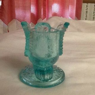 Vintage West Moreland? Blue Glass Owl Toothpick Holder. 3