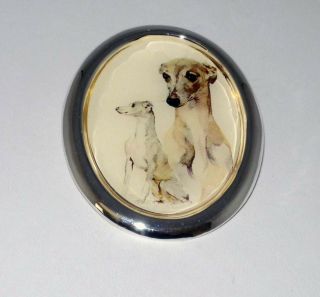 Altered Art Brooch Pin Pendant Combo,  2 Italian Greyhounds,  Silver Plated Setting