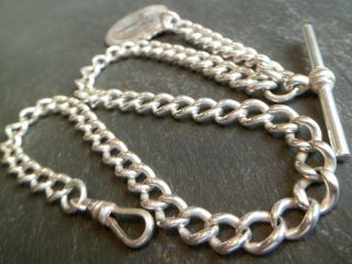 38.  8g Vintage Solid Silver Albert Pocket Watch Chain And Silver Coin Fob