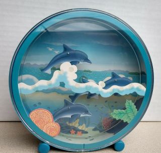 Vintage Otagiri 6 " Music Box Dolphins Move Over The Waves Ishiguro Japan 12/1101