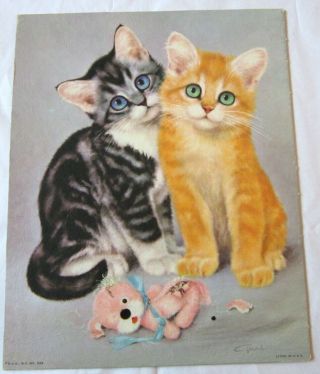 Two Kittens Destroyed Stuffed Dog Litho In Usa 8 X 10 Girard Lithograph