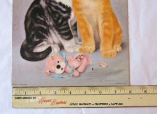 Two Kittens Destroyed Stuffed Dog Litho in USA 8 x 10 Girard Lithograph 4
