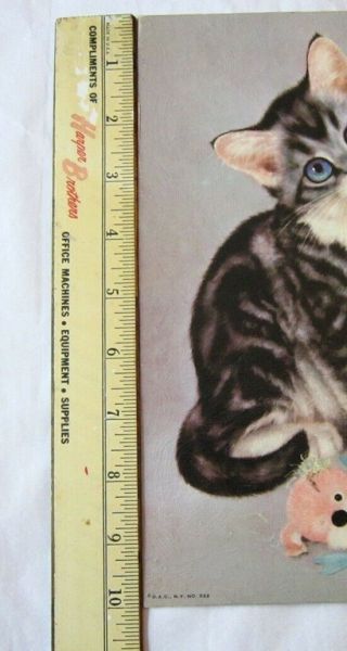 Two Kittens Destroyed Stuffed Dog Litho in USA 8 x 10 Girard Lithograph 5