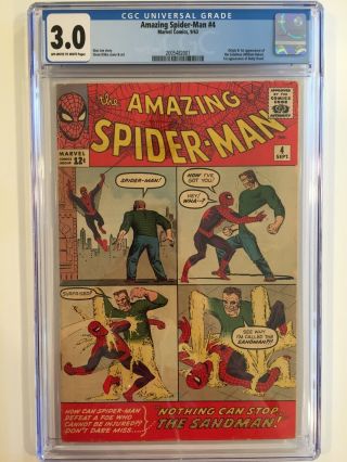1963 Marvel The Spider - Man 4 Origin,  1st Appearance Of Sandman Cgc 3.  0
