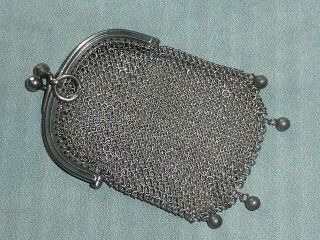 Delightful Antique Edwardian Silver Mesh Or Chain Mail Chatelaine Or Dance Purse