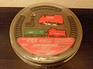 Coca Cola 32oz Pop Corn Tin Delivery Trucks Battery Operated Train Set
