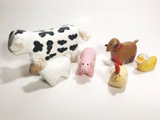 6 Vintage Antique Miniature Wooden Toys Animal Farm Ark Figures Crafts B7 911
