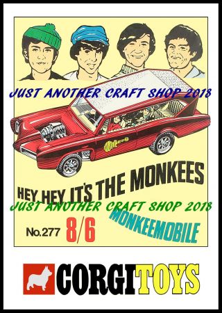 Corgi Toys 277 The Monkees 1968 A4 Size Poster Advert Shop Display Sign Leaflet