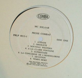 Rap Lp - Mc Solaar - Prose Combat 1994 Cohiba Og Rare Hip Hop M -
