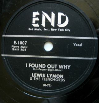Lewis Lymon & The Teenchords Doo Wop 78 I Found Out Why B/w Tell Me Love 71