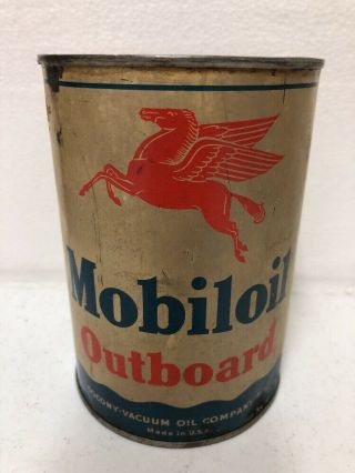 Vintage Mobil Oil & Gas Mobiloil Outboard Motor Oil Quart Can Not Full