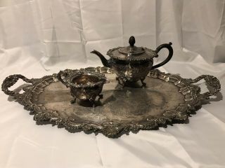 Ep On Copper Serving Set Tray,  Tea/coffee Pot,  Creamer Made In England (read)