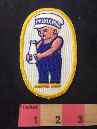 Vintage Phenix Phil Milk Bottle (dairy ? Paper Doll Guy?) Advertising Patch 87ni