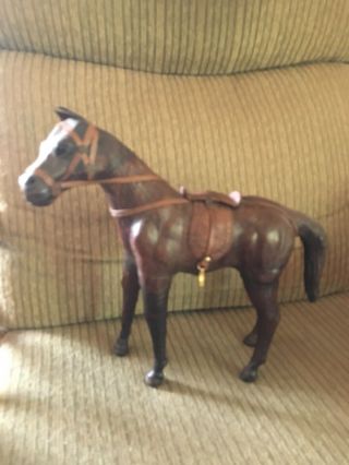 Vintage Leather Horse Statue Figure