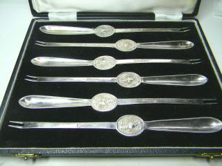 English T.  W.  & Co.  Boxed Set Silver Plated Large 7 1/2 " Lobster Handle Forks