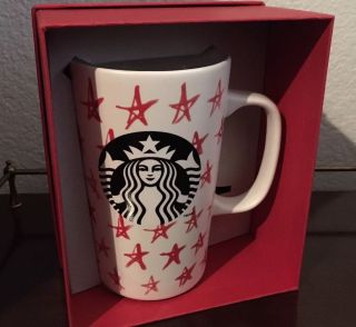2014 Starbucks Red Stars Black Mermaid Siren Tall 16 Oz Coffee Mug