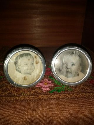 Two Vintage Sterling Silver Small Round Picture Frames