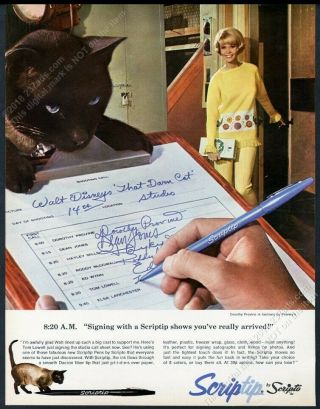 1965 That Darn Cat Movie Siamese Cat Photo Scripto Pen Vintage Print Ad