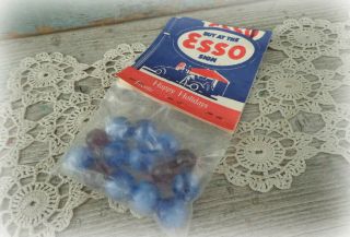 Vintage Marbles 14 Agates Rubies Esso Gas Oil 1940s Bag