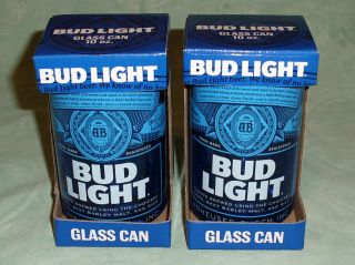 Bud Light Can Shaped Glass Set Of 2 Blue Nib 10 Oz Anheuser Busch 2017