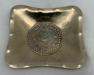 Old Mexico Aztec Calendar Sterling Silver Ashtray 5 1/2 " X 4 1/2 " 134 Grams