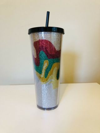 Starbucks Cold Cup Sand Flow Glitter Silver Red Green Gold Black Yellow 24 Fl Oz
