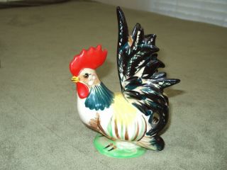 Vintage L&m Inc.  Fern Imports Ceramic Rooster 7 " Tall.  Green Label.  Antique.