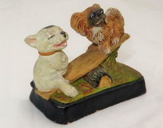 Vintage Bonzo The Dog Painted Chalk Figurine On Seesaw With Pekingese